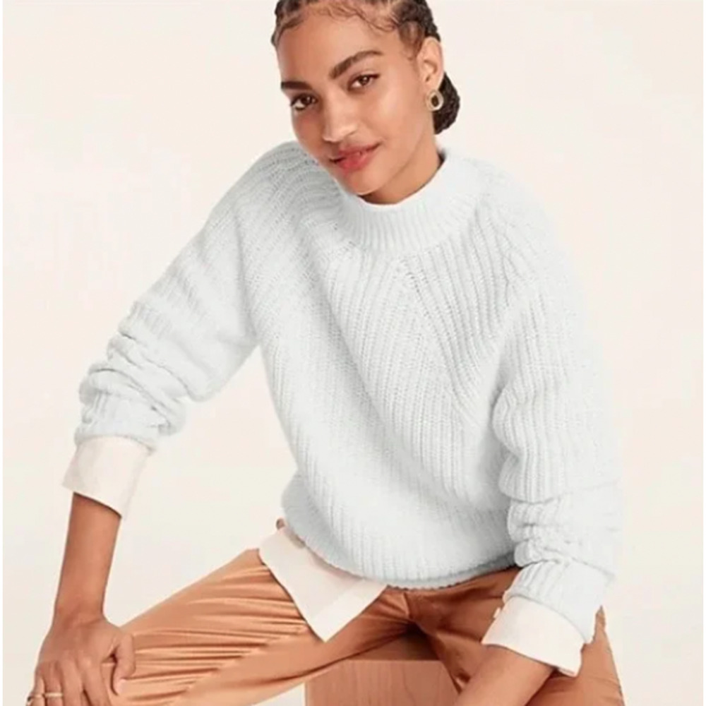 J. Crew Relaxed Rollneck Knit Cotton Sweater in White BE159